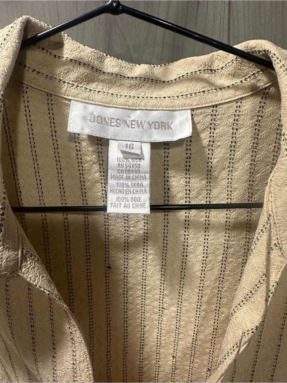 Jones New York Men's Tan Beige Striped Silk Button-Down Shirt